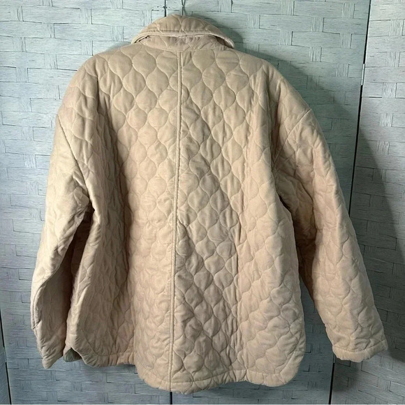 Knox Rose Jacket Women Cream Velour Quilted Chore Coat Plus Size Button Down - Picture 6 of 7